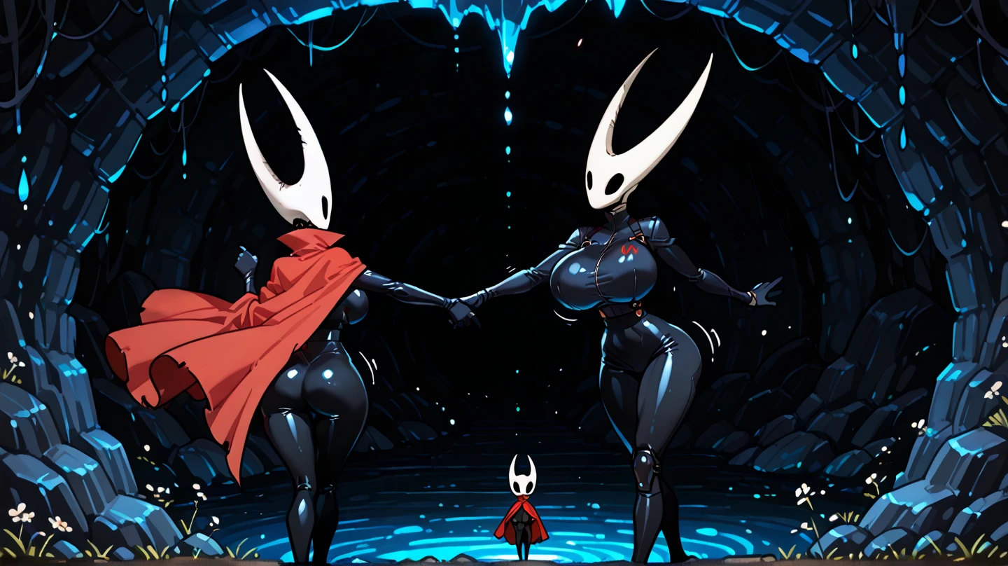 (medium shot:1.4), 1girl, hornet, sultry, seductive, risque, humanoid insect, medium breasts, slender build, black and white exoskeleton, red cloak, needle-like weapon, (looking at viewer:1.4), sitting on a rock, (crossed legs:1.4), crossed arms, (masterpiece:1.5), (high quality:1.4), subsurface scattering, heavy shadow, (intricate, high detail:1.2), straight weapon,
