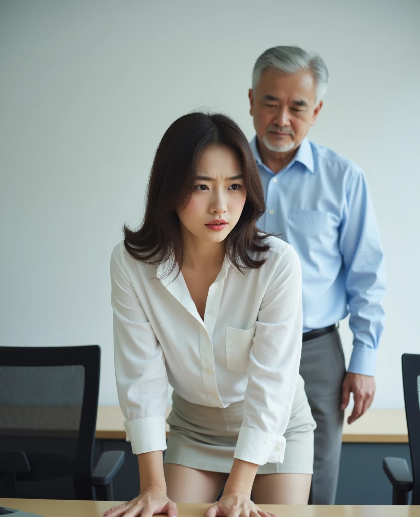 A beautiful youthful looking her hair graying but still very sexy gray haired
Filipino woman
wearing a dress now a prisoner of a evil scientist the male evil scientist her hair graying her long hair now graying she has a curly hair hairstyles hairstyle and she is aging because the male evil scientist standing next to her is given her a injection that is aging her up she looks like she is in pain and she screaming in pain and she is in a lab tied up to a chair