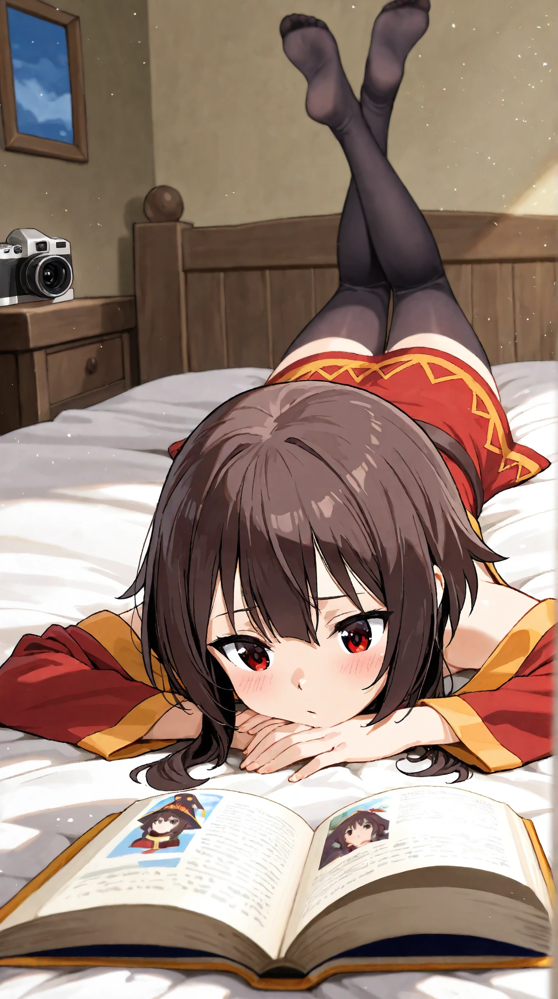 Nsfw image 10 years of life, brown hair, piel clara, realista, con el pelo largo pegado en un lazo rojo, ojos marrones claros, vestido rojo, Imagen 8K, Piel humana realista, Imagen infantil real,