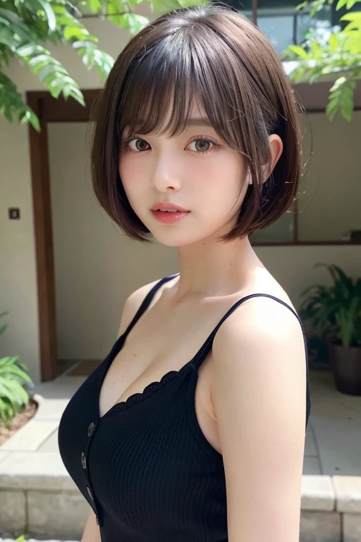 1girl in, 20yr old, gradient, up looking_で_viewer, Black_hair, Solo by JM, Yoshiko Akishino, Shorthair, Two sisters
