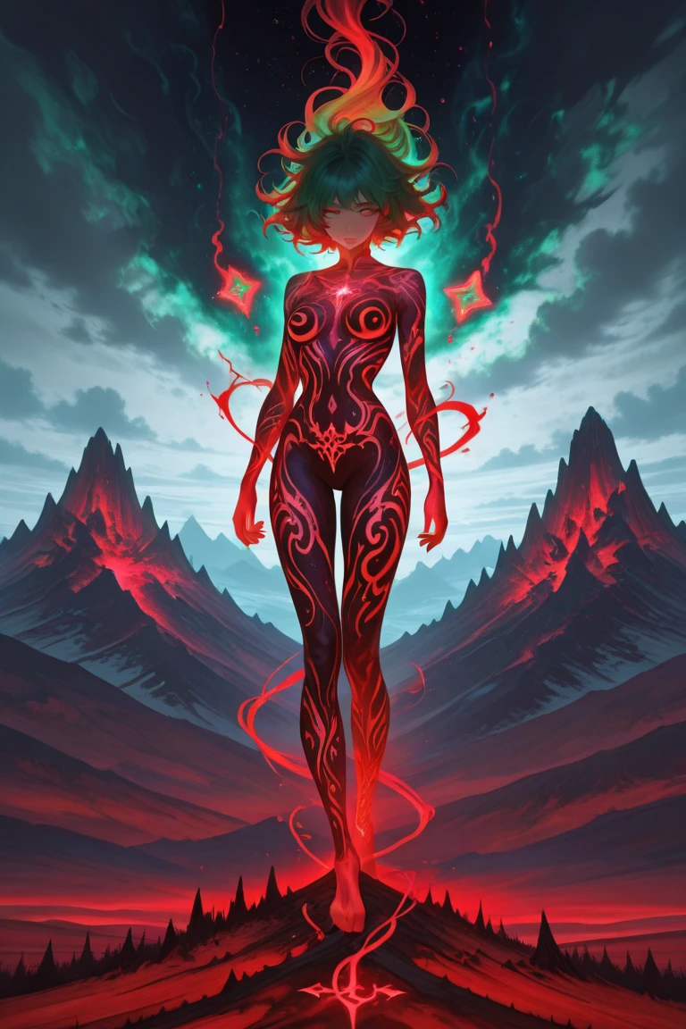 Woman body set large breasts(best quality, highres, ice skull:1.1), A girl with a body made of lava, featuring a Dracula Orchid pattern. (best quality, ultra-detailed), (realistic), vibrant colors, intense lighting, lava-like texture, hauntingly beautiful composition, surreal atmosphere, contrasting dark shadows, mesmerizing glow, detailed facial features, flowing lava tendrils, fiery eyes, ethereal presence, intricate floral patterns, mysterious aura."