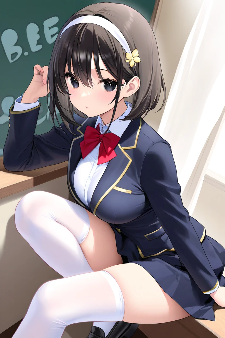 ((highest quality, 8K, table top: 1.3, RAW photo)), sharp focus: 1.2, (1 Aespa Girl :1.1), alone, cute face, highly detailed face, Brown Hair Bob、Two big red ribbons on the left and right sides of the head。、green eyes、highlight、small smile, (idol uniform 1.5), concert hall, (Show pink lace panties:1.1), from the front, whole body