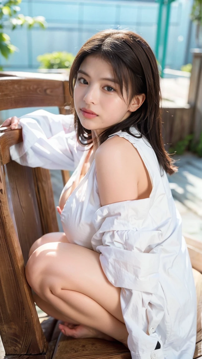 lens: 135mm f1.8,(Highest quality),(Tabletop:1.1), (Beautiful 16 year old Japanese girl), (Moisturized lips), Narrow eyes, double eyelid,Delicate clavicle,Flat Chest,Shortcuts,
(Let me me me'Let me me'Let me'Let's take another look), (close:1.4), shame, A faint smile,
(Spotted sunlight:1.2), Professional bright lighting,
(Uniforms and nudity), (Sunburned skin:0.2),Full body photo、Full Body Focus、Sit on the floor with your legs open、Completely naked、put both legs forward、Showing off her open legs
