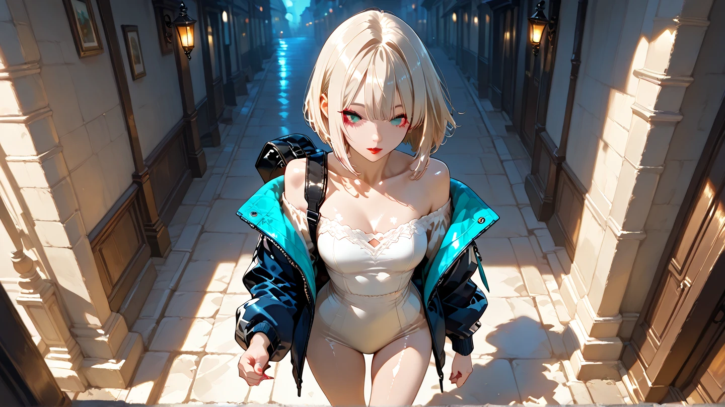 top-quality、Full limbs、complete fingers、Slender beauty、a 25yo woman、Short Bob、silber hair、(((light gray high neck leotard:1.5)))、(Black pantyhose)、A big smile、((caves:1.5))、squatting