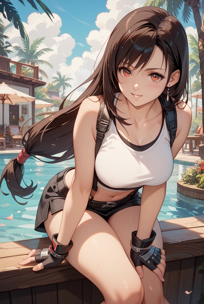 Ninja Girl, kunoichi, big breasts, Brown hair, green sleeveless vest, Large neckline on the chest, You can see the navel, black shorts, photorealistic, Best quality, ultra HD, 8k quality