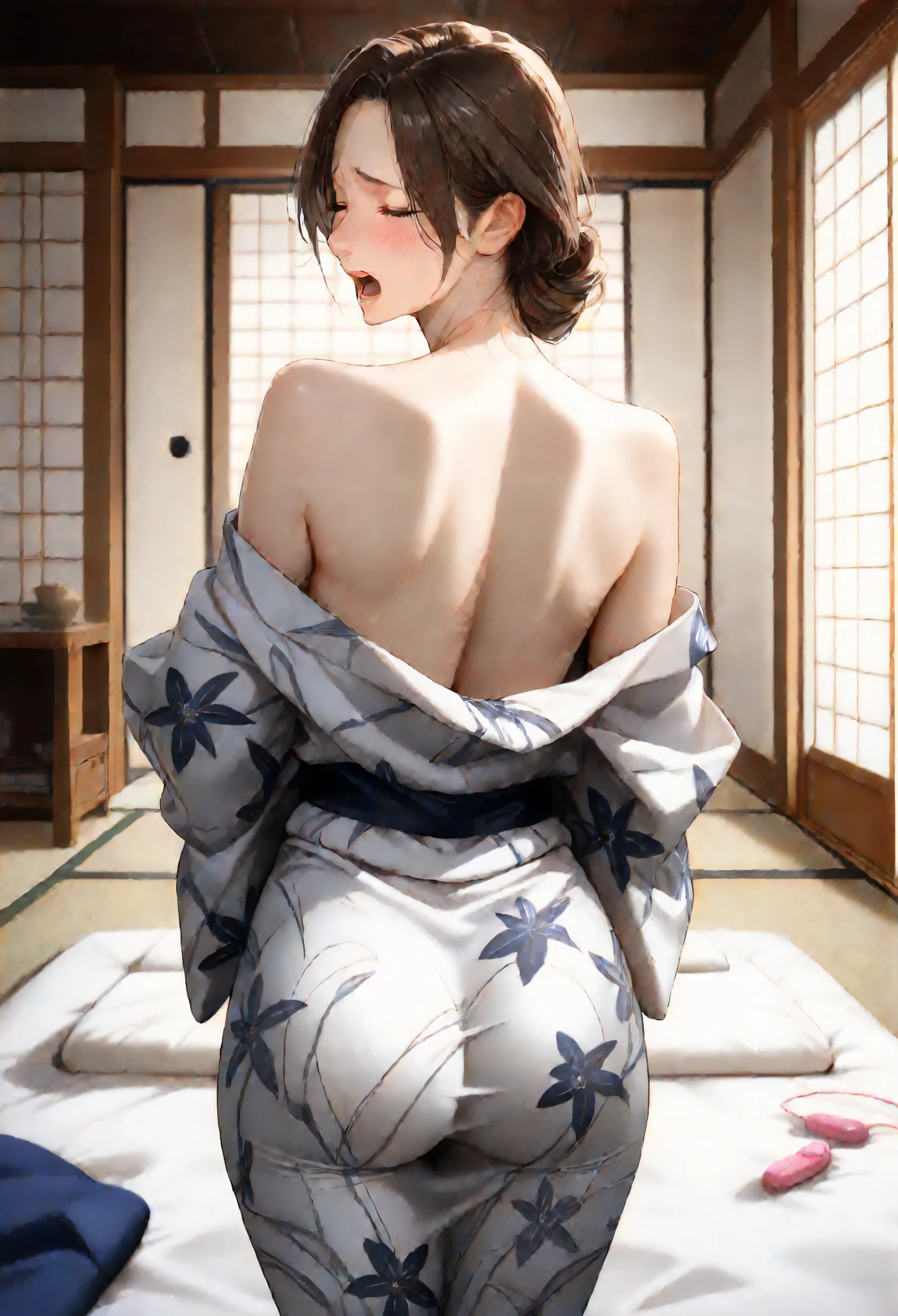Woman tied up with rope, Japanese flower binding, shibari, Rope Bondage