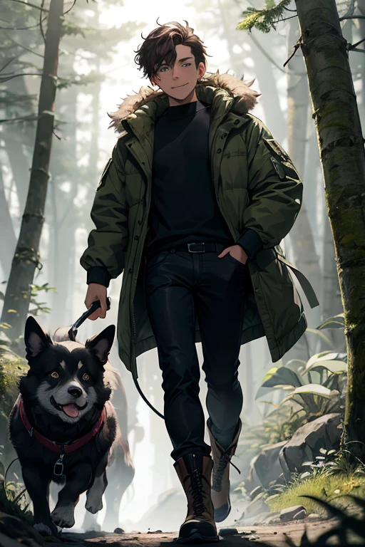 anime boy with a backpack and a wolf in the woods, makoto shinkai ( apex legends ), clean detailed anime art, anime style artwork, high quality anime artstyle, detailed anime character art, handsome guy in demon slayer art, beautiful anime artwork, akehiko inoue and ross tran, anime cover, beautiful anime art style, trending on artstation pixiv