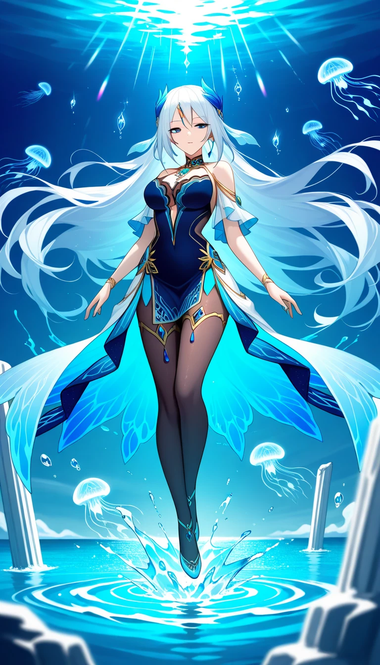 big breasts beautiful， Young woman， In the crystal and ice zone， Drifting snow， Gradient hair， White hair， blue hairs， Long hair， eyes reflection， disdain， Ray traching， reflective light， bblurry， Glowing light， depth of fields， lightand shade contrast， stereograms， Zoom layer， cowboy lens， f/2.8， bokeh， tmasterpiece， best qualtiy， high qulity， k hd，Bigchest，big breasts thin waist，long leges，nakeness，比基尼