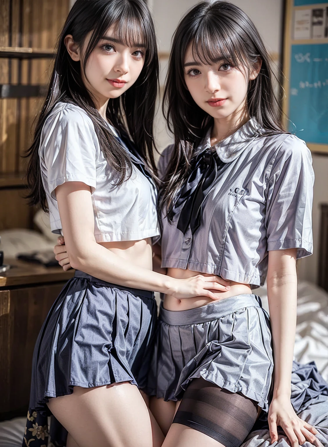 8K, RAW portrait of (japanese woman),masterpiece、Photoreal:1.3、realistic, ultra high resolution, highest quality, real life photos ,( When evening comes :1.1),
((((2 girls:1.5)))), (((Two girls showing off their panties in the room)))、(cute face:1.3)、日本の2 girls,((Two Japan High School Girls))、((2 real high school girls))、((Japan High School Uniforms:1.6))、 blonde,slender body,、in the room、
big beautiful detailed eyes, black hair,(Depth of written boundary:1.3)、 ((dark brown eyes:1.2))、(real skin texture:1.3)、(An immersive atmosphere:0.8、chiaroscuro:1.2) 、(look viewer:1.3)、((embarrassing))、((red cheeks:1.3))、((from belowの天井:1.2))、(smile:1.2)、((wearing very small silk panties))、((panty shot))、((Woman rolling up her skirt))、((from below:1.15))、((panties close up:1.32))、((panty shot))、the most beautiful woman in the world、the most beautiful woman in the world、((spread your legs to the side:1.4))