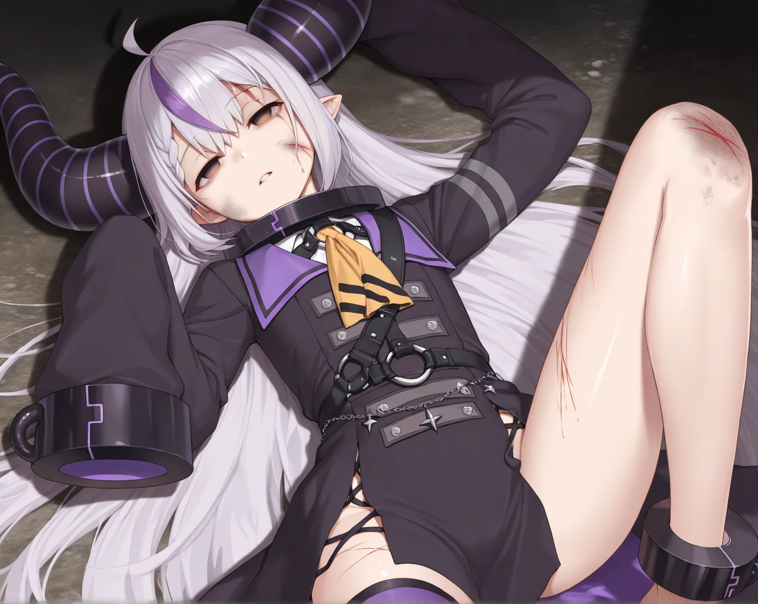 score_9, score_8_up, score_7_up, source_anime, 1girl, 2boys, (loli), Expressiveh, full body, (female focus), zoom in, 21feralscent, white hair, wolf ears, long hair, black hairband, grey eyes, heterochromia, black leotard, black collar, Clothes Between Breasts, flat chest, nipples, cowgirl position, leotard aside, large penis, large insertion, thick penis, Dark Penis, vaginal, leaning back, looking to side, fellatio, deepthroat, blowjob, outdoor, night, stars