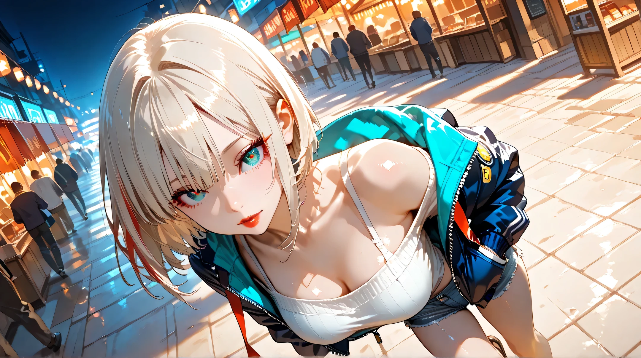 (longshot, looking away, shift off center, draw the face precisely, cinematic perspective), 1woman is standing, (((straddling to hook her butt against the doorknob on the street for masturbate))), (orgasm face), (wearing jacket or dress), (underwear is visible through clothes), ( face), small breast, (open her legs), skyscrapers, plants, tight skirt, sticks out her hip, (some monitors), train station platform,