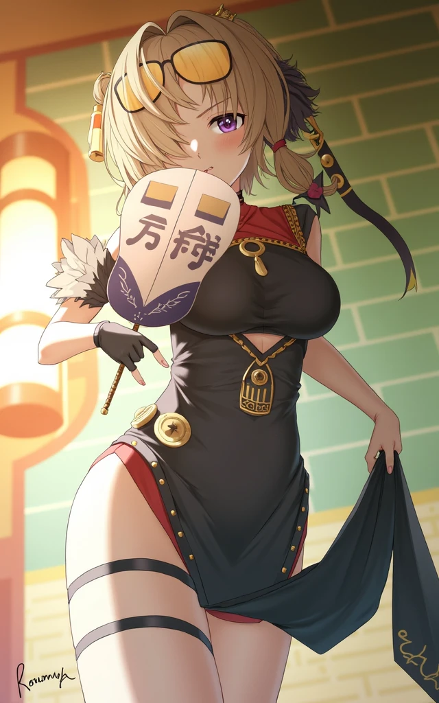 Masterpiece(woman,Huge , Very red lips highlighting huge breasts,Big Ass,Narrow waist,Long legs,Greenish blue eyes,Blonde ) 8K(Musician:1.4 )8K(Stick out your tongue a little:1.9 ) 8K(Naughty expression:1.3) 8K(Staring at me:1.5) 8K(Anime Style,A floppy smile,What we are looking for,Face mischievous face,The facial expression is accurate:1.7) 8K(Anime Style,The facial expression is accurate) 8K(Wearing a black kimono:1.5) 8K(Gal :1.3 ), 8K(Wearing rock outfits:1.5) 8K(Music Festival:1.5)