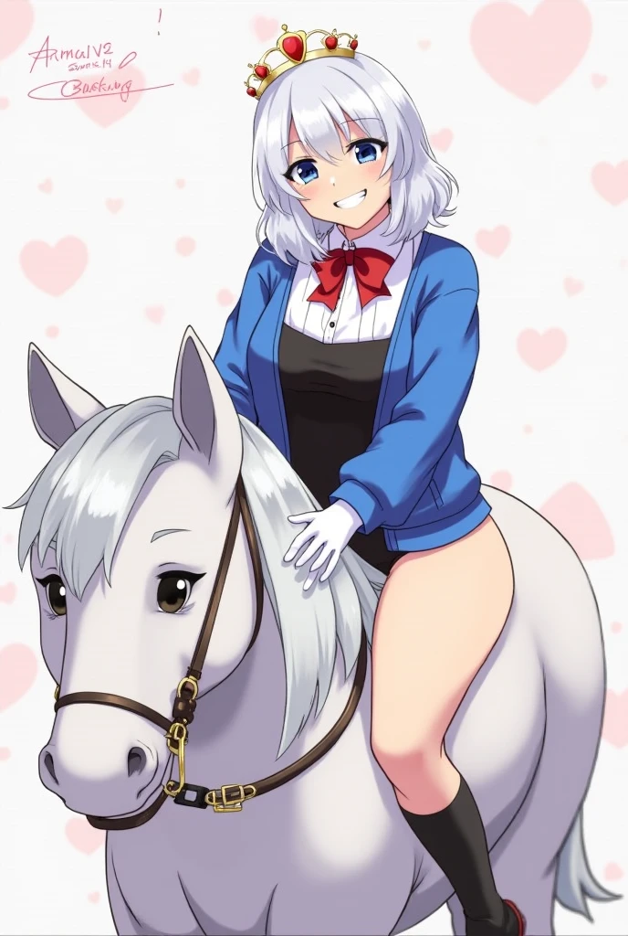 Gold Ship、Silver Hair、woman、smile、1 person、horse ear、smug face、Micro Bikini、Thighs、Full body view、Leading a white horse、stable、straw、Beautiful eyes、Belly out、Beautiful belly、Skinny、Deep pink eyes、sexy、Horse、Big dick、Horses have dicks、Giant dick、Red dick、Horse genitals、Horse and SEX、Mating、Excited Horse