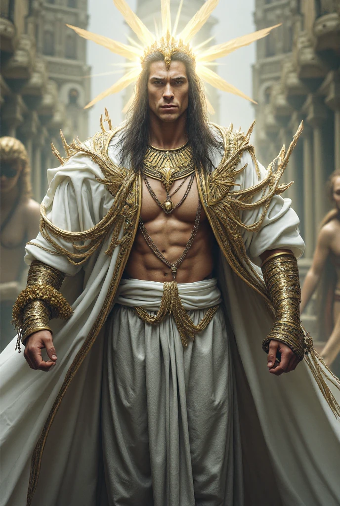 ((1male, solo, male_focus), Pharaoh, long black curly hair, (((Pharaoh crown))), handsome face, full_body, fantasy_themed, tanned skin, handsome, royal_attire)
(High-Definition, Sunlight:0.5, Atmospheric_lighting, 8k, 4k, hyper-realistic, elegant, ((((cinematic appearance)))), soft tones, soft cinematic lights)