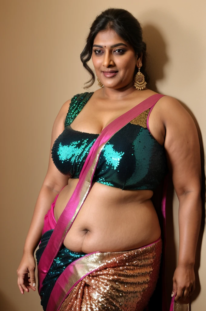 Foto RAW, photorealistic, photography, full body shot, 50 years old Woman, master shot, perfect eyes, goddess like beauty, pierced eyes, perfect thick chubby mallu Desi aunty bhabhi, Wearing a Stanapatta, a chest-band.Saree model, model Photography, Indian saree shoot, Indian traditional wear advertising photography, traditional wear brand shoot, face of Indian actress Sonakshi Sinha, masterpiece, realistic, realism, incredible details, pleasure, photorealism, detailed skin, skin pores, high contrast, photorealistic Artstation 8k HD digital art trend of high definition and detailed realistic skin texture, ultra detail, realistic skin texture, armature, best quality, ultra high definition, (photorealistic:1.4),, high resolution, detail, raw photo, sweat, Re sharp, by Lee Jefferies Nikon D850 Film Stock Photo 4 Kodak Portra 400 Camera F1.6 Lens Rich Color Ultra Real Realistic Realistic Textures Dramatic Lighting Unreal Engine Trending at Art Station Cinestill 800,(pele altamente detalhada: 1.2), 8k UHD, DSLR, soft-lighting, alta qualidade, grain of film, Fujifilm XT3,she didn't like to wear blouse or bra, she is happy to wear only saree, she hates blouse or bra, detailed hairy armpits, hyper realistic skin, skin pores, sweat, veins,
