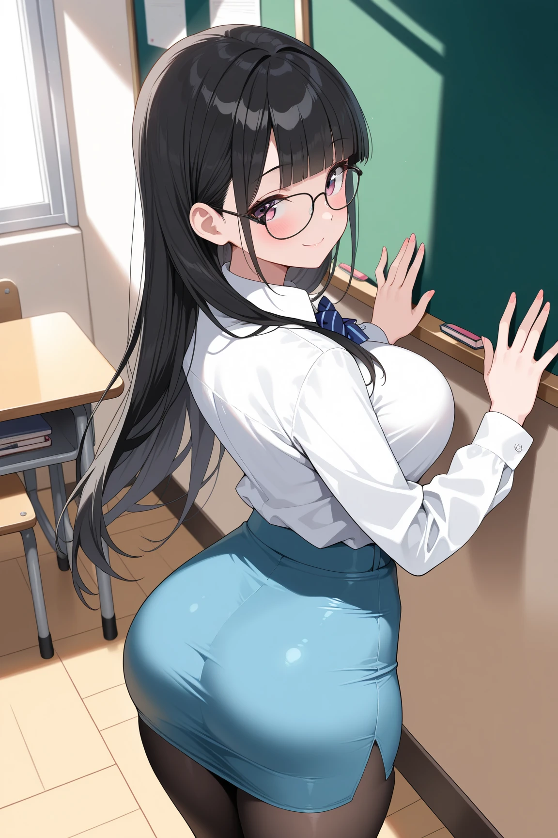 ASS, leggings, teacher, skirt, glasses, sexy, large breasts, sexy teacher, flashing her breasts, classroom backround, teaching, sexy teaching, blushing, glasses, horny, teaching pose