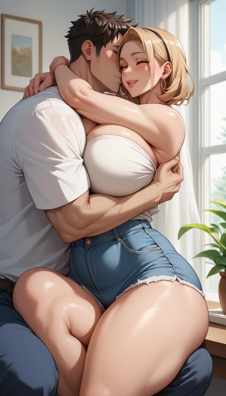 a mom and son, detailed fingers and hands, happy smile, (see through nightgown, visible through clothes:1.2), hyper-detailed, 8k, photo-realistic, masterpiece, studio lighting, vibrant colors, warm lighting