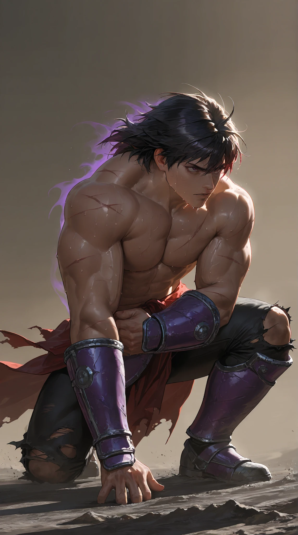8K, Complex, elegant, Very detailed, Majestic, Digital photography, Cowboy Lens, Surrealist painting, Broken Ruby, Beat Magic, Intertwining Fire Magic, (masterpiece, Side light, beautiful目: 1.2), High resolution, Void 5 Energy Storm, (Chinese Girl, Iris: 1.5), Pale skin, Glowing Skin, ( sitting on a stone: 1.5), Delicate face, Black Hair, Dressed in palace-like red armor, Bare shoulders, belly button, Short skirt, beautiful赤い鎧, It rained, beautiful, Looking at the audience, Looking away from the camera, masterpiece, Upper Body,Portraiture,muscle質,muscle,strong,Abdominal muscles