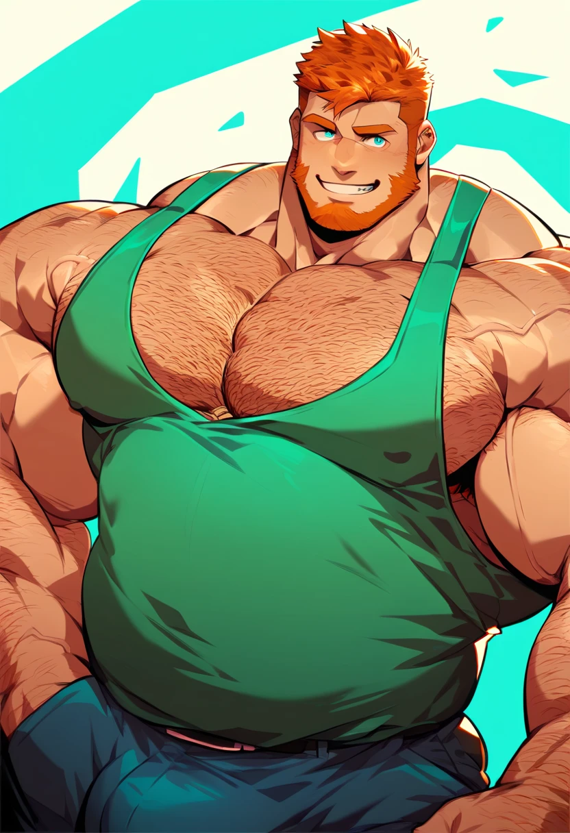 ginger daddy with blue/green eyes, very gorgeous man, very handsome man, very beautiful man, very masculine face, bursting with muscles, gigachad muscles, lean but muscular, ripped, proportionally enormous pecs, (crossing arms:1.5), arms crossed, big package bulge, hung, (Muscular:2.0), (defined muscles:1.5), flexed chest, (Huge Bulge:1.3), soft smile, wearing nothing but an apron and a bowtie, Josh Hutcherson with a beard and wrinkles