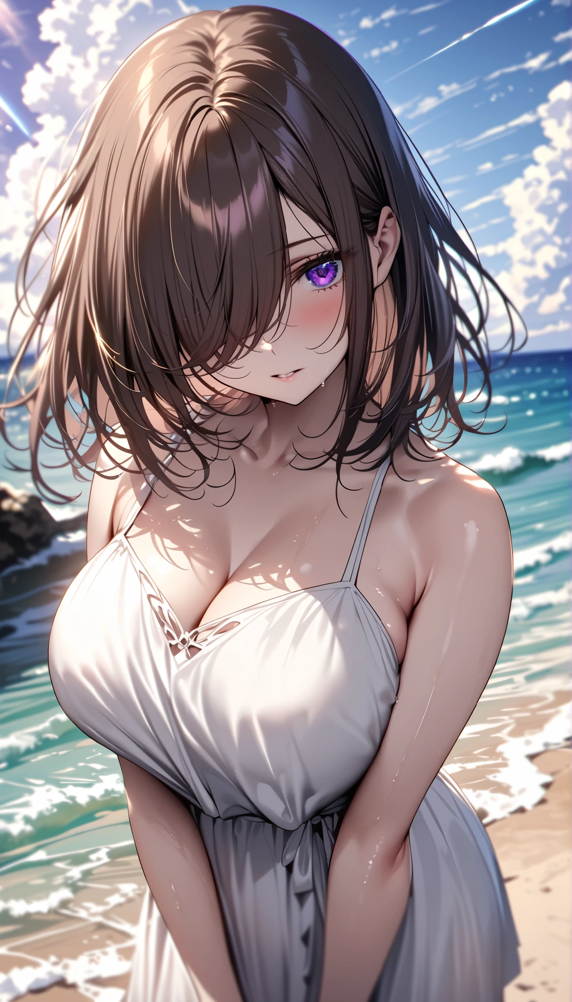 High resolution,White swimsuit、Pink Hair、
One beautiful young woman,
(Soft saturation:1.3), (Fair skin:1.2),
(ultra-Detailed Background, Detailed Background), Bokeh,
break&#39;Portrait of a smiling girl.,
When viewed from the front, The composition is symmetrical,
Looking straight at you with serious eyes,
break Swimwear, White Bikini, Medium Chest, 
Outdoor, Sea surface, null, sunlight,Summer beach, Sandy Beach,
Strong light, Front lighting, 
(Teen:1.3), (Cowboy Shot:1.2),
Front brake angle,
View your viewers,
Dynamic pose,
sitting on the beach

Seaweed、Seaweed、Seaweed、Seaweed、Seaweed、Seaweed、Seaweed、