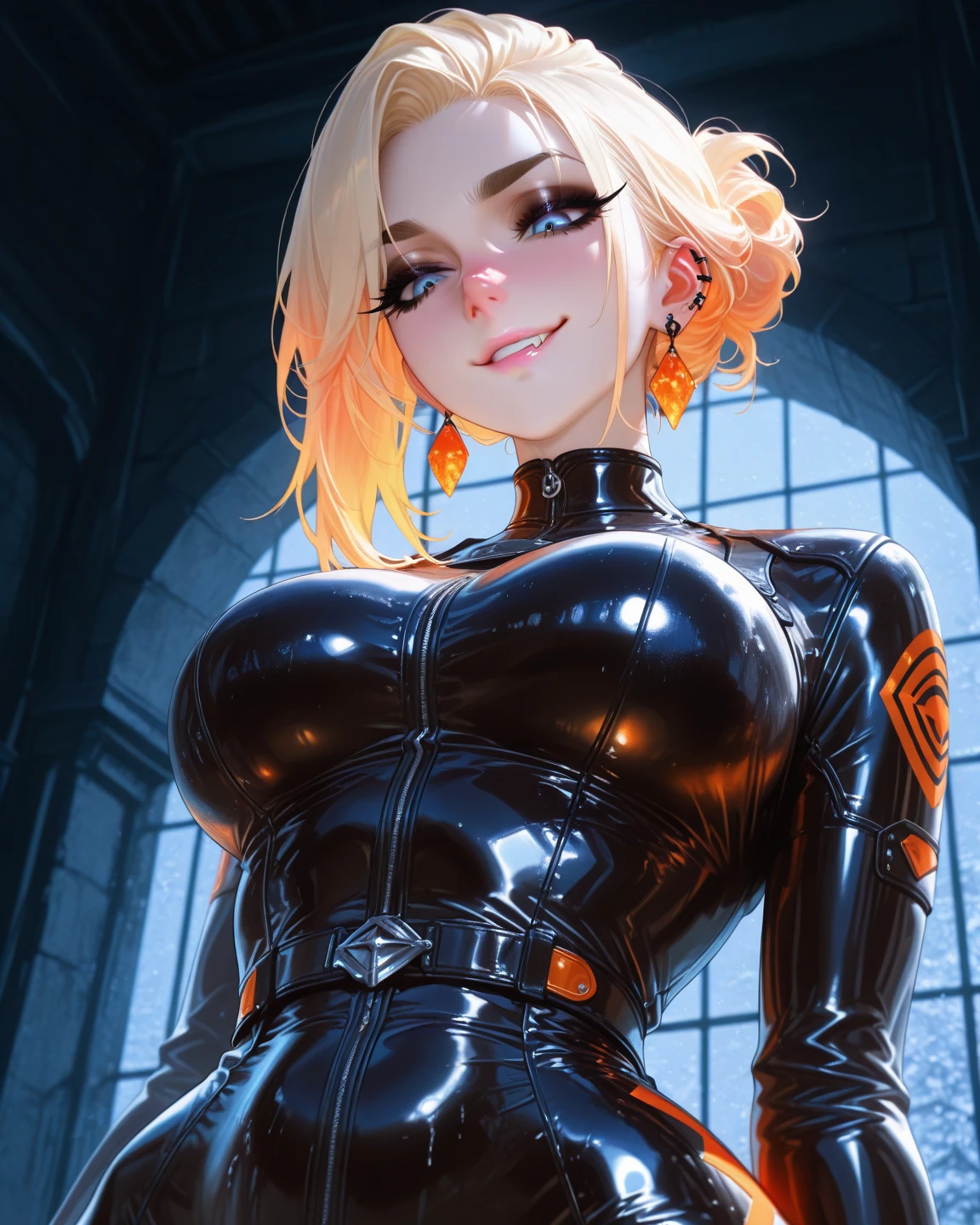 Masterpiece, abstract portrait of woman, (smirk), (fangs), (light painting:1.5), attractive, stylish, action, asymmetrical, (light trails:1.2), (uzakihana:1.1), (gigantic breasts:1.4), (light painting:1.5), (shortstack:0.5), long exposure, ISO, f/8, extreme detail, detailed eyes, detailed hair, volumetric lighting, kinetic imaging <lora:uzakihana:1> <lora:short stack:1>