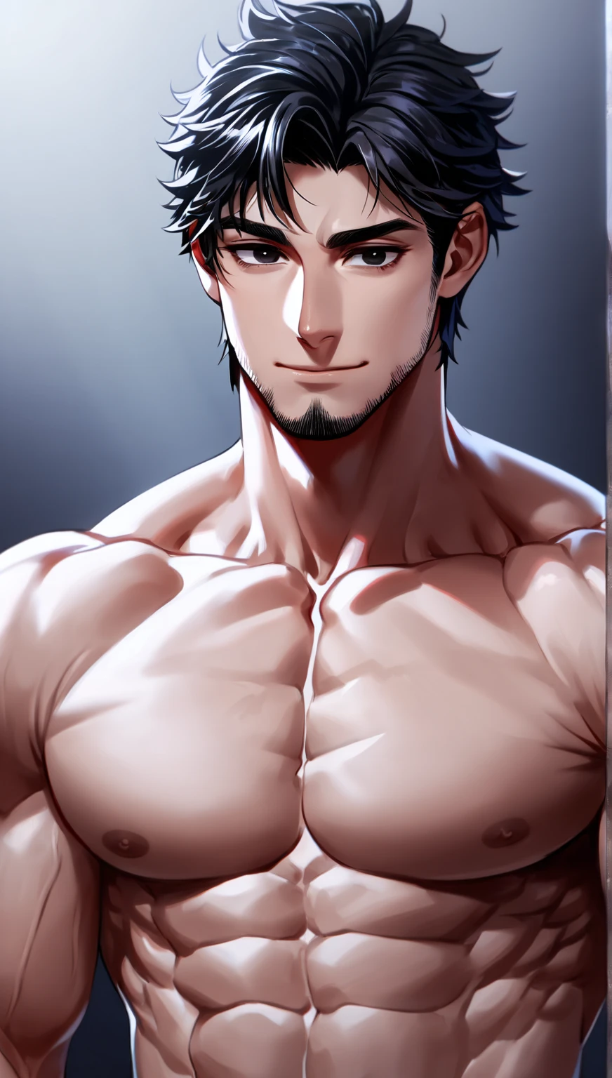 ​masterpiece, top-quality, realisitic, 1 persons, malewhole body, tall muscular, a handsome, [thick eyebrow], portraitures, extra detailed face, (A dark-haired), (shorth hair), Upper body naked,Pure white plain background