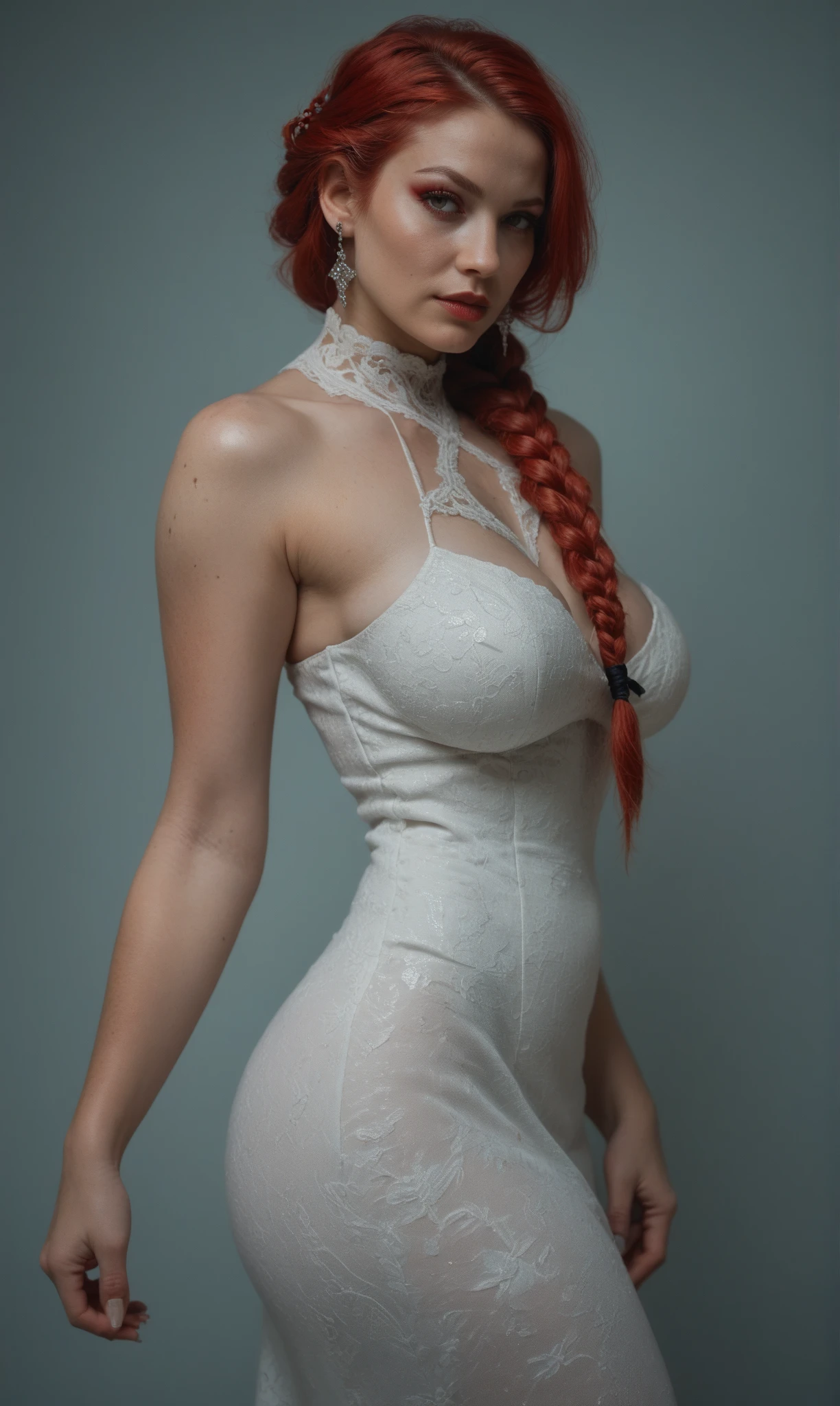 front right side angle photo of a gorgeous, 30 year old woman, blue eyes, milf, healthy skinny,short, clean skin texture, small, big lips, little noose, sexy (in sling swimsuit), (red hair), insanely detailed eyes, little boops, tiny boops, small tits,skinny, 2/3 body crop, 21.5 mm art lens, f 1. 1, sharp focus, 8 k high definition, insanely detailed, photorealistic, big shoulder, little neck, long lash, full lips, big lower lip, pink lips, firm breast, firm pushup, push up, firm chest, posing in the garden.