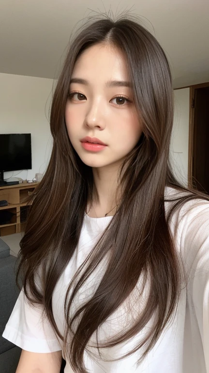 Detailed description, of, a, woman sitting, in bed, at, a, white dress, Jaeyeon Nam, Stunning young Korean woman, beautiful korean women, Beautiful young Korean woman, Popular Korean Makeup, 웨이브진 어깨 길이of 머리카락, Popular Korean Makeup, Lee, Ji - Eun, Lee, Ji - Eun, korean girl, Young and lovely Korean faces, 중간 길이of 머리카락, Cute and lovely Korean face