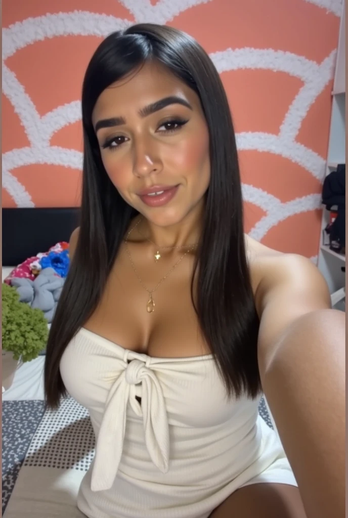 mulher araffe sentada na cama tirando uma selfie com o celular, lorena avarez, Mulher de 30 anos de Cuba, Alanis Guillen, fernanda suarez, 2 modelo feminino de 4 anos, modelo do instagram, 18 anos de idade, Marischa Becker, com cabelo comprido, Karla Ortiz, colombiano, Violeta Myers