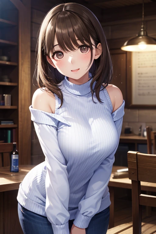 (masterpiece),(Highest quality),(Very detailed),(Best illustrations),(Best Shadow),Natural Light,(Detailed Background),(とてもbeautiful)(masterpiece),(Highest quality),(Very detailed),(Best illustrations),(Best Shadow),(Detailed Background),(とてもbeautiful), masterpiece, Highest quality, High resolution,,(masterpiece1.5),super high quality, Super detailed,Perfect drawing,One girl,alone,jeans,grin,beautiful,High neck sweater,Turtleneck sweater,Sparkling,Super cute,(I confess Erina:1.2),(Highest quality,High resolution,masterpiece:1.2),Super detailed,Vibrant colors,View here,beautiful女性、光沢のあるbeautiful肌,、((Clear Face))、High Resolution、Vibrant colors、完璧なbeautiful女の子、