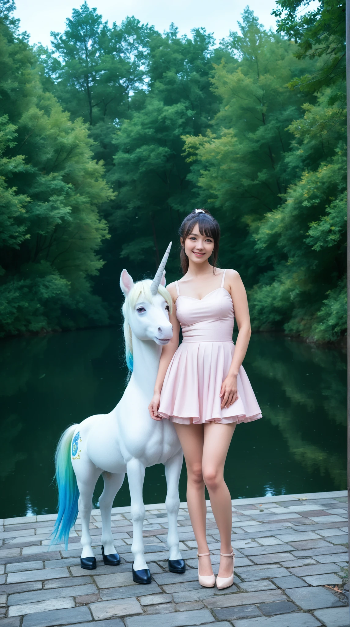 rose girl, blue skies, abstract art, beautiful lips, three colors, space melodies, 4k, high quality, detailed, masterpiece, cinematic, dramatic lighting, ethereal, surreal, digital art, hyperrealistic, 8k, sharp focus, vibrant colors, neon, glowing, dreamlike, cosmic, mystical, magical, fantasy,chubby、Mature Woman、is plump、crouching、Miniskirt、high heels、My white underwear is off、pussy、angle from below、Front Angle、 Female Teacher、big 、Muremure、top quality、I can see it right in front of me,(NSFW:1.2),(Japanese girl:1.3),(very cute female:1.2),(very young girl:1.2),White dress,small breasts,Standing,(Touching a unicornThere's a unicorn standing next to her),beautiful slender body,(子供のような顔, 小顔:1.4),kind smile,long straight hair,black hair,bangs,In the forest,On a big lake,(mystical atmosphere:1.2),(Next to stands a white unicorn:1.5),(1 person:1.4),Break,(((score_9, score_8_up, score_7_up, masterpiece, Ultra high definition，best quality, Super detailed, ultra-high resolution, realistic, photorealistic, RAW photos, 8K))),far full body pov photo of a 28-year-old cute (punk) excited ((very Busty)) Japanese woman posing on a busy (sidewalk in Harajuku) showing off her ((Fairy Kei)) style clothing with pastel colours, (short cute hairstyle) , (cyberrealistic) photo shows her posin, to show off her full cute outfit, soft lighting 