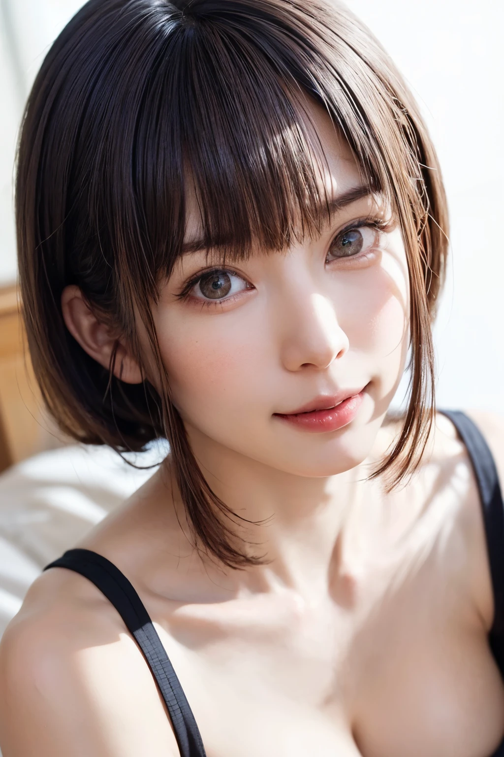 (masterpiece:1.3), (8K, Photorealsitic, Raw photography, Top image quality: 1.4), Japan high school girls、(Random hairstyles:1.2)、、Super Detail Face、Eye of Detail、二重まぶた、Bring your chest together、foco nítido:1.2、prety woman:1.4、A dark-haired、top-quality、masterpiece、超A high resolution、(Photorealsitic:1.4)、Highly detailed and professional lighting smile、Loose and light knitwear、Shoulder out、slender、serious facial expression、short-haired、Fatal position、loli face elementary school student、10cute old loli