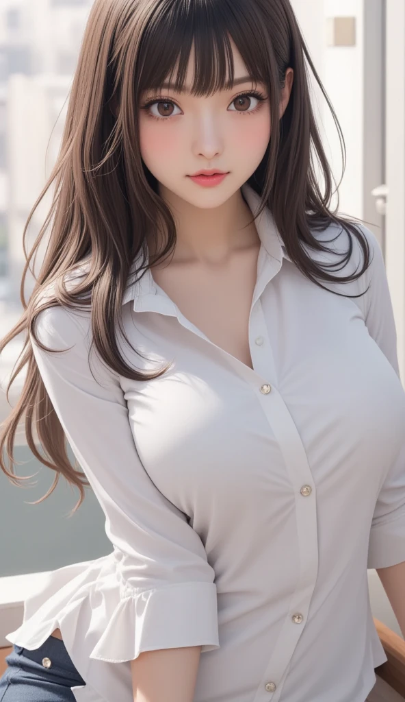 4K ultra, masterpiece, a girl, good face, detailed eyes, straight hair, very long hair, medium breasts, skirt, half skirt, pink color skirt, shinning, high lights, realistic background, whole body capture,