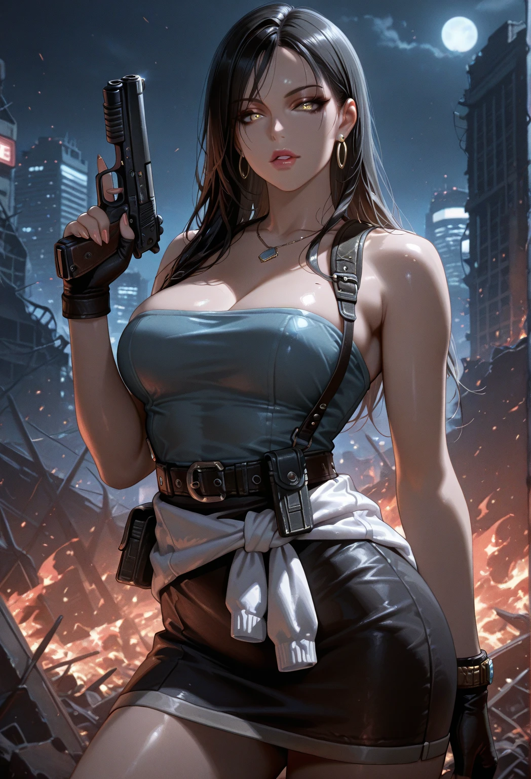 samurai shodown,western movie,east meets west,versus gun man,beautiful adult huge busty middle age ninja lady,100blade,100gun,A hyper Anime art,Illustration,High resolution,8K,Very detailed,Best Illustration,Best Quality,ultra-detailliert,masterpiece,