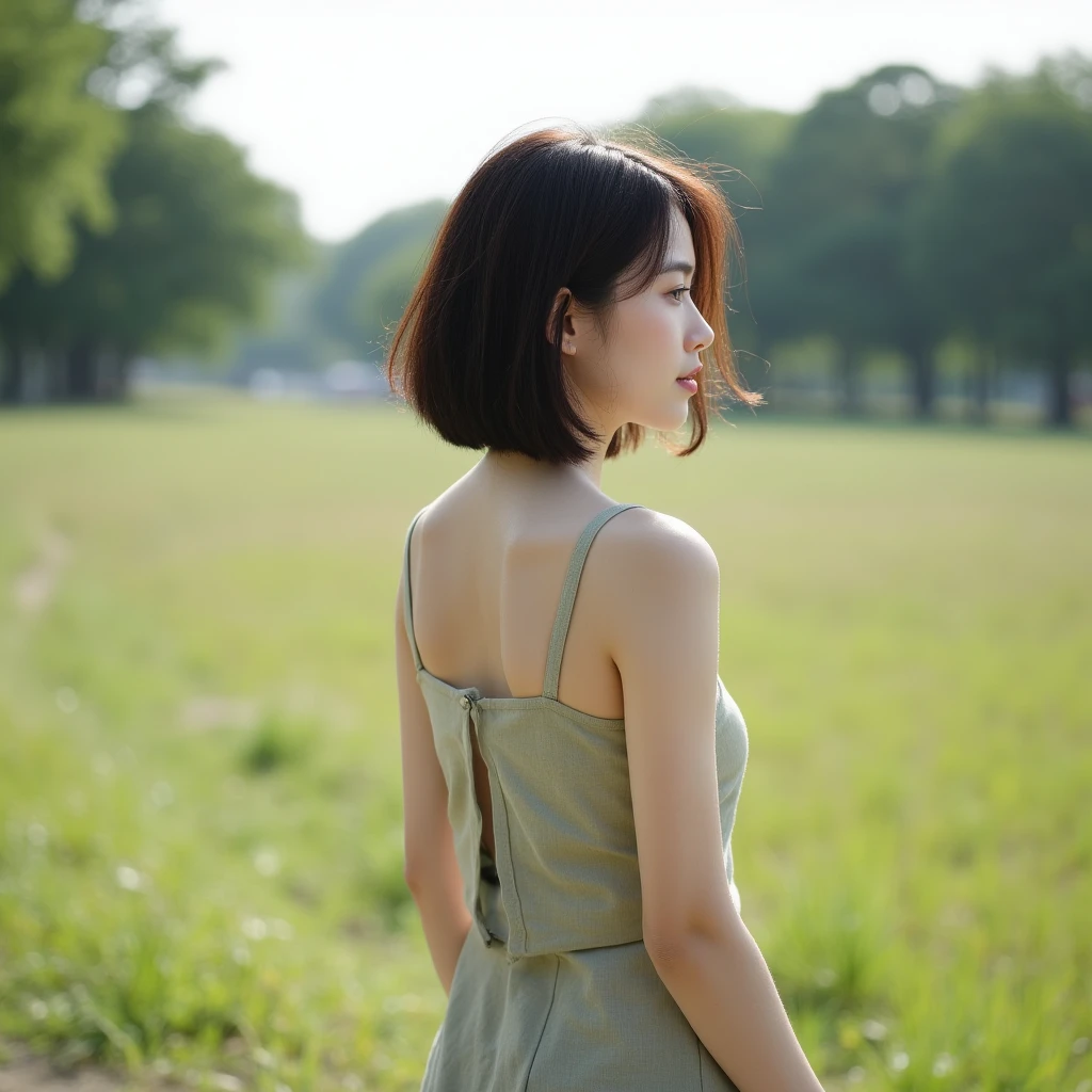 Beautiful girl wearing a collarless summer dress、sixteen years old、japanes、Wheat-colored The skin、heavy wind、Short black hair、少し日焼けしたThe skin、Black、