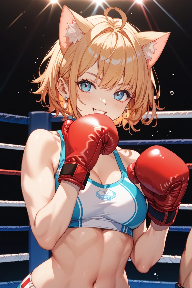 tiffanylords,bandana, (leotard), (large boxing gloves:1.3), Gloves on both hands,striped thighhighs,(huge breasts),curvy,(upper body:1.3),open mouth,blush,smile,(cameltoe:1.3),masterpiece,Noise Reduction,perfect anatomy,high resolution, ultra-detailed, ultra-detailed face,game cg,dutch angle ,beautiful detailed eyes,visualart,five fingers, perfect hands, perfect lighting, sparkling pupils,