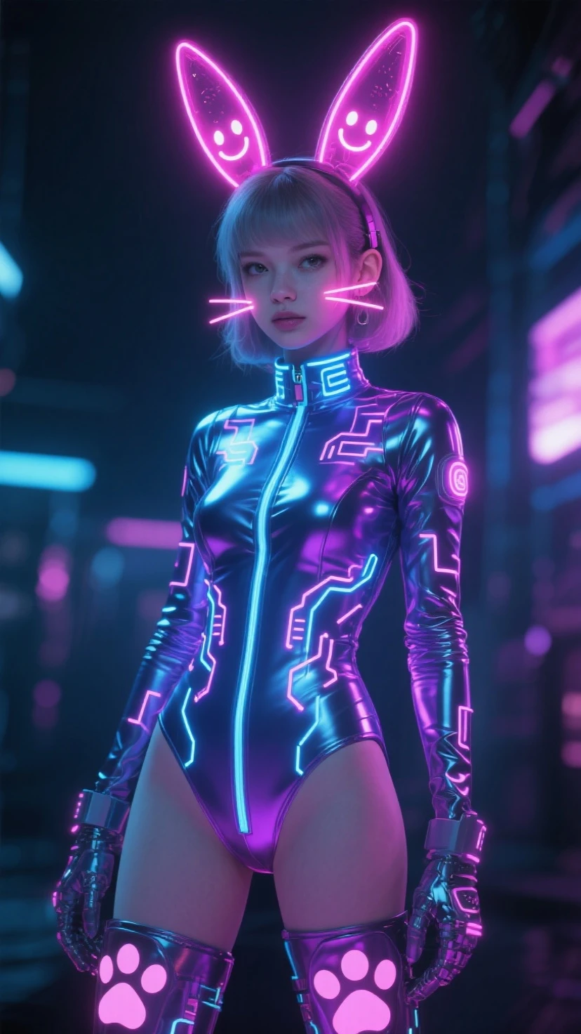 best quality, masterpiece, illustration, an extremely delicate and beautiful, extremely detailed , (realistic, photo-realistic:1.37), extremely detailed CG unity 8k wallpaper, Amazing, finely detail, masterpiece,best quality,official art, absurdres, incredibly absurdres, huge filesize, ultra-detailed, highres, extremely detailed, beautiful detailed girl, extremely detailed eyes and face, beautiful detailed eyes, pose, incredibly_absurdres, ray tracing, A girl with with (light blue hair) and (((implant cybernetic glowing neon left eye))) in futuristic cyberpunk clothes walking down the street, skinny leather pants, big breasts, medium butt, unbuttoned outerwear, perfect anime face, perfect body, beautiful face, serious face, ((night city)), city streets, purple and red tones lighting, realistic lighting, cinematic lighting, volumetric lighting, ((masterpiece)), best quality, intricate details, very detailed, realistic shadows , dof, female focus, 50mm lens, shot on leica m6, ((city streets in the background)), nsfw,
