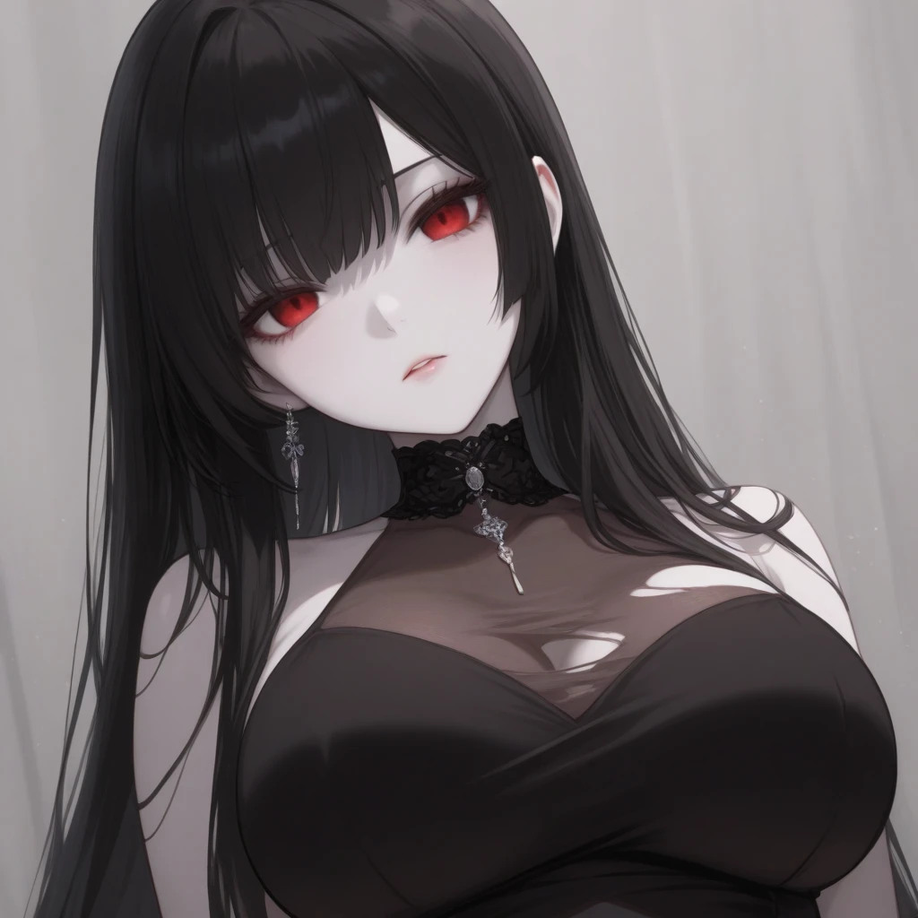 best quality, masterpiece,Black hair, red eyes, looking up, upper body