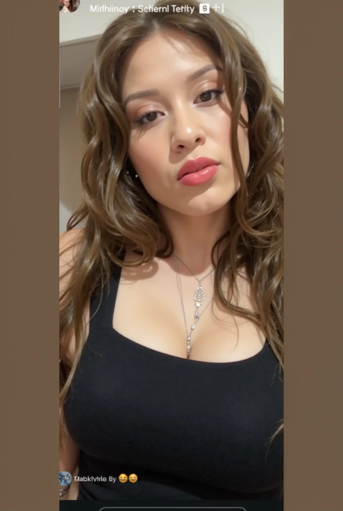 Breast expansion, (enormous boobs), (huge boobs) , massive breasts, slim girl, thin waist, , dark hair, bigger breasts, beautiful face, tigh pink top, thin waist,