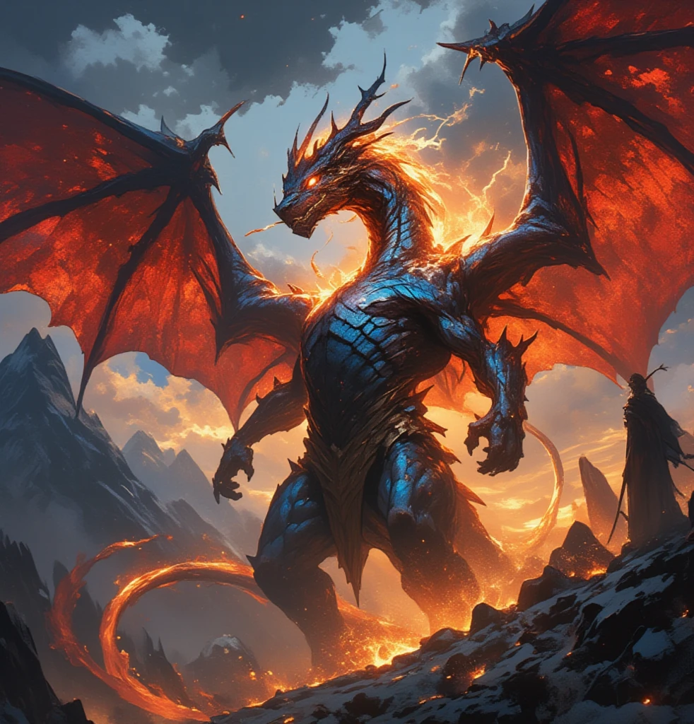 There is a dragon flying over the waterfall, Deathwing, World of Warcraft Splash Art, World of Warcraft Art, World of Warcraft concept art, Alduin, World of Warcraft Art style, hearthstone Official ink art, Official ink art, 暴雪World of Warcraft Art作品, Balrog concept art, A great red dragon flew over them, Balrog, Hearthstone, Hearthstone溅射艺术