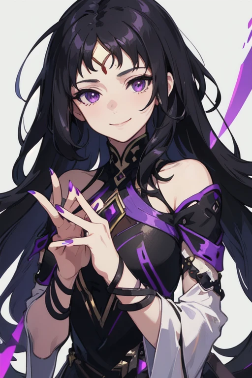 masterpiece, best quality, 1girl, <lora:elsaGranhiertReZero_v10:0.6>, cloak, fur-trim, navel, two-sided fabric, black dress, purple_eyes, long_hair, bridal_gauntlets