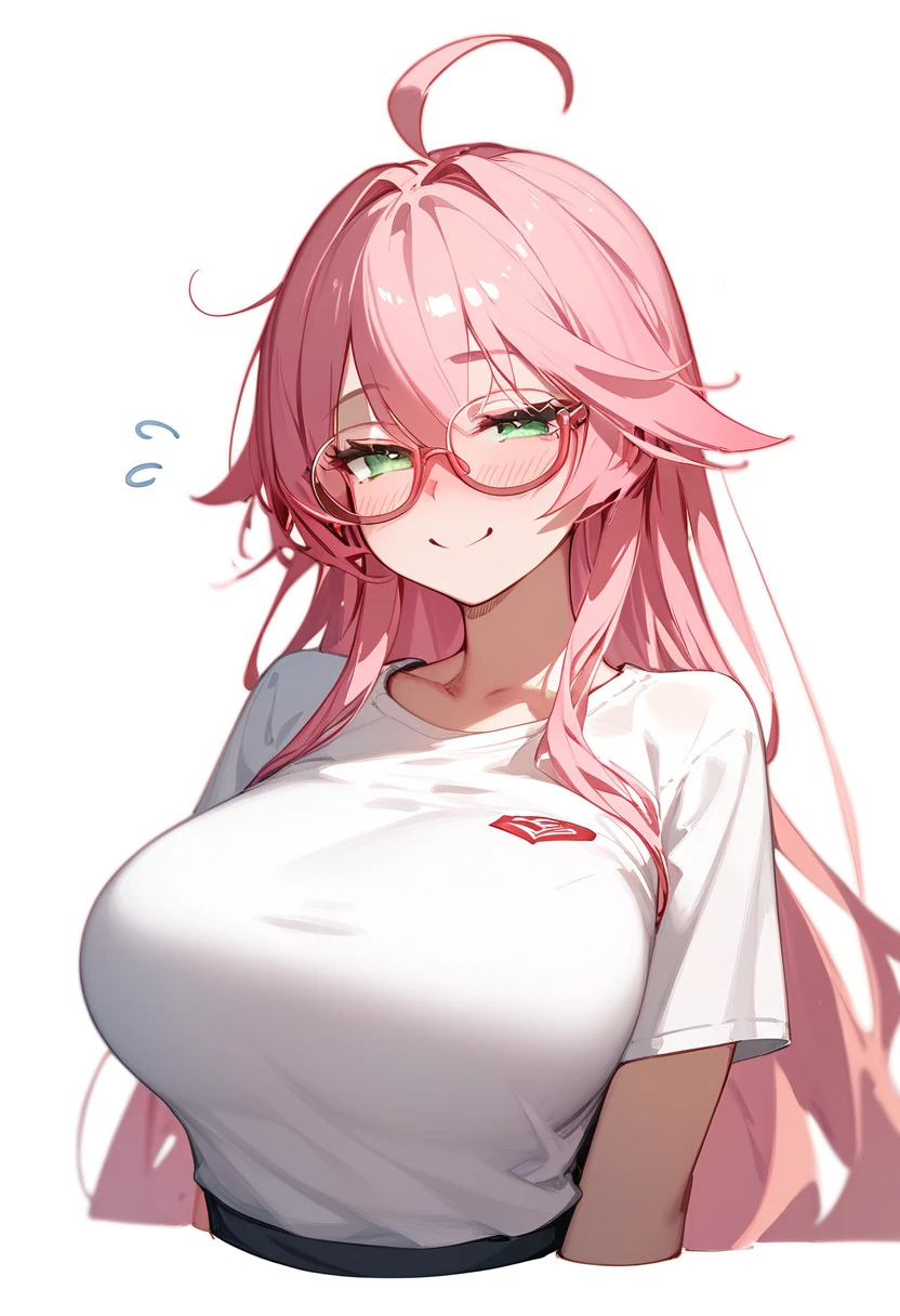 One Woman、private teacher、Big Breasts、Pink Hair、Long Hair、Straight Hair、Ahoge、Kind older sister、Pink small glasses、Green Eyes、smile、Droopy eyeature、one's home、Women's Room、Teaching students to study