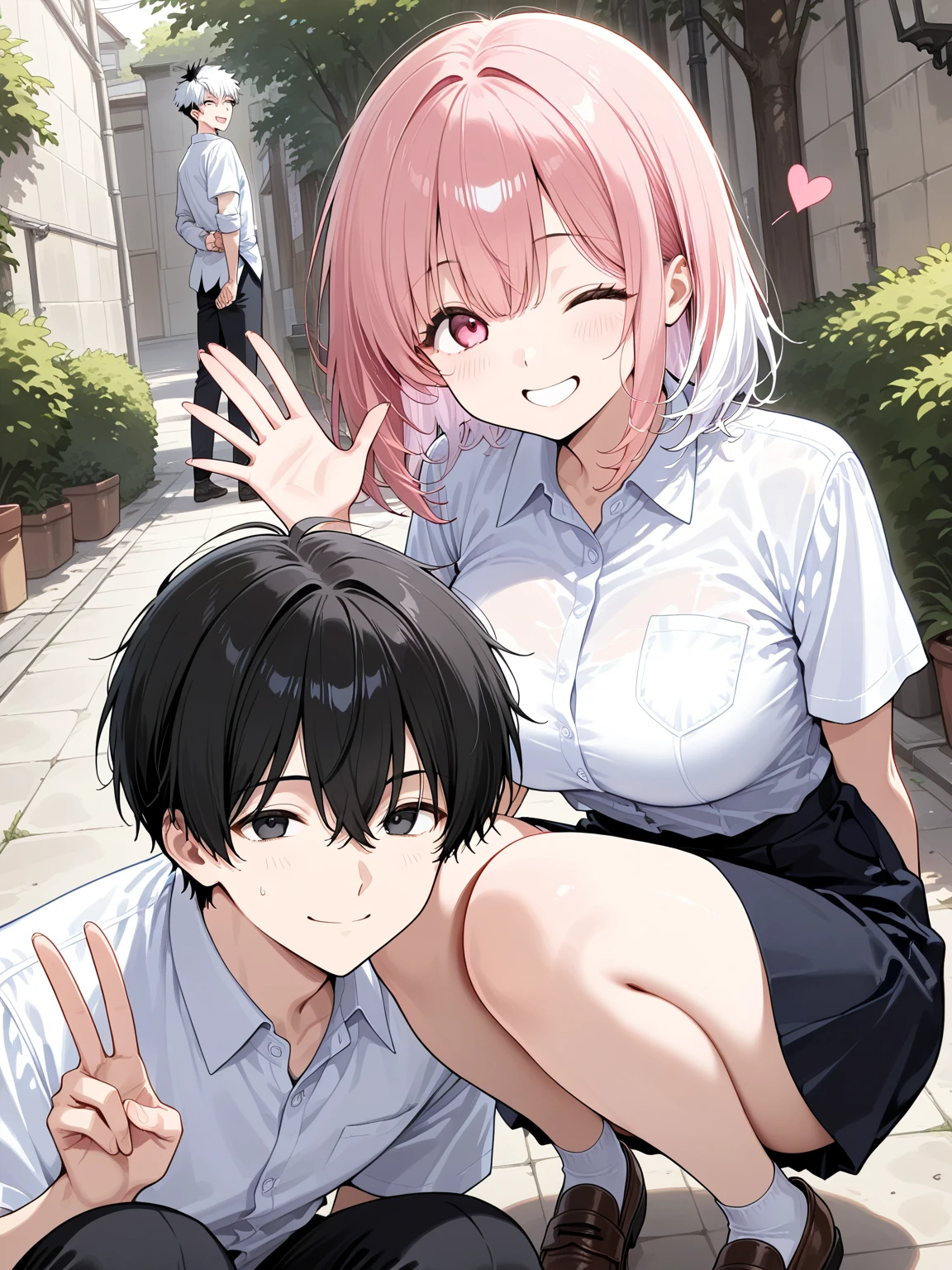 Missionaries, Sex, Vaginal, One girl, One boy, penis, Lie in, White T-shirt, Bottomless, Medium Hair,( Two-tone hair ), No correction, Voice of the Heart, smile, Mouth closed, blush, Cuckold uncle