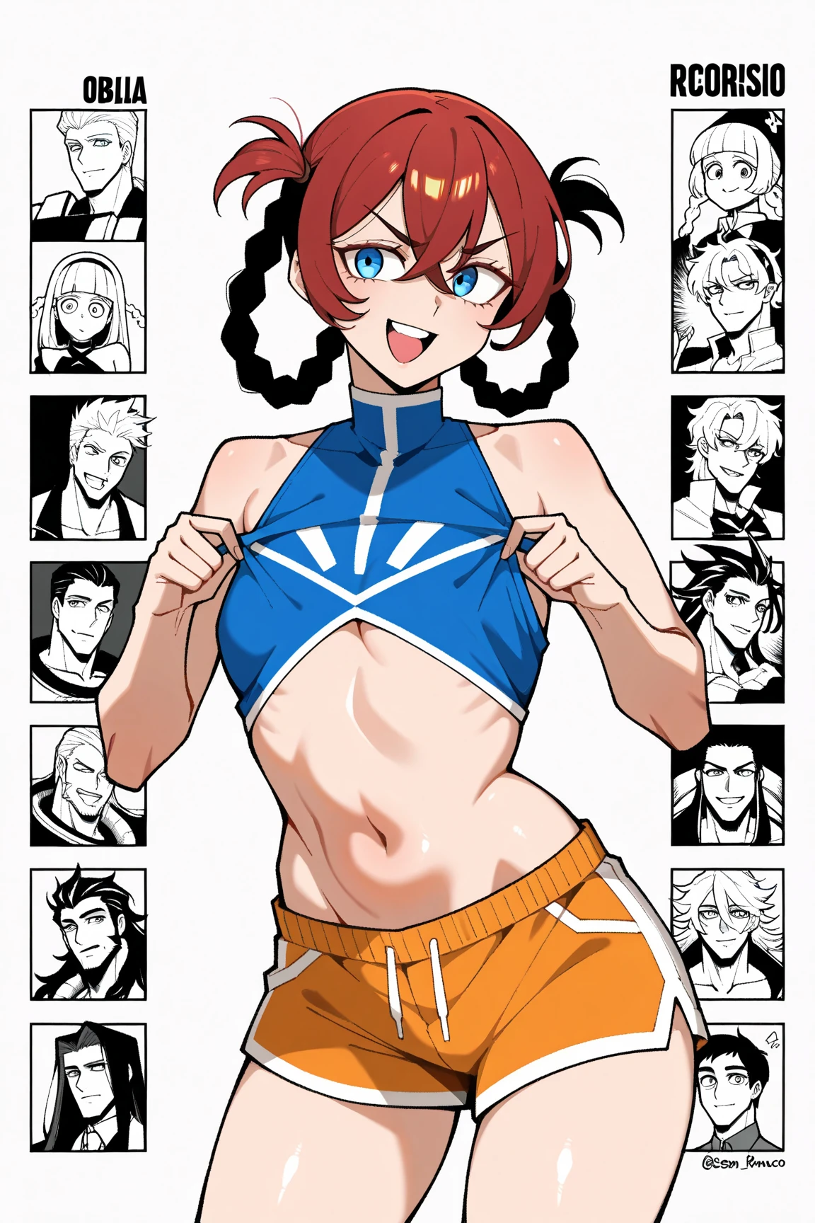 drawing of a woman in a bikini standing in a bathroom, bikini. background of hell. gore, hands behind her body pose!, asuka suit under clothes!, colored sketch anime manga panel, realistic bikini, pudica pose gesture, asuka as a surfer model, oppai proportions, outlined!!!, various pose, full body view, clean anime outlines