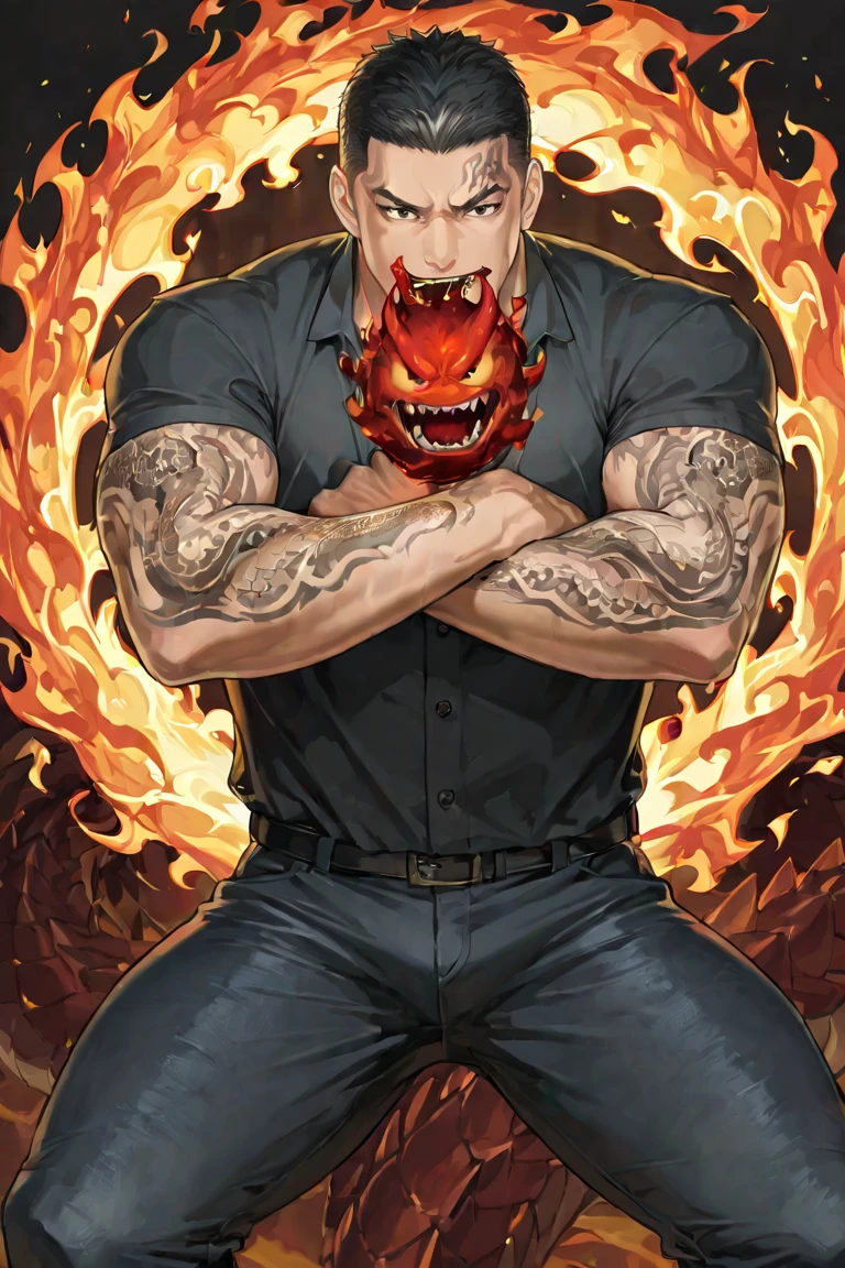 (NSFW:1.5), (Create a masterpiece: 1.2),(CGI art:1.3),(realistic:1.5),(After processing:1.3), (Sharp focus:1.3), male Chris Redfield, open mouthตกใจ, (Navy blue round neck T-shirt with short sleeves.: 1.3), Navy cargo pants, ,( abrasions on face: 1.5), (Blood stains on the face and body: 1.5), Korean guy , korean men, (High gloss details), chest muscles, large arm muscles, blood vessel, Big muscles, Broad shoulders, looking at the audience, Balancing the eyes, (Eyes look up: 1.1) , (genital very long big : 1.5), (Big testicles), (Erection of the penis: 1.5), (Cum: 1.5) , (open mouth: 1.6), see teeth, (Open your eyes wide.: 1.3 ), (Eyes look up: 1.3 ), (Torn shirt: 1.5), middle of the road,(Fire blazes behind) ,(Many leech worms:1.5)