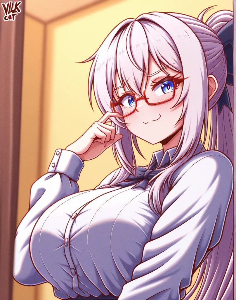 Make a beautiful girl busty and smart scientist