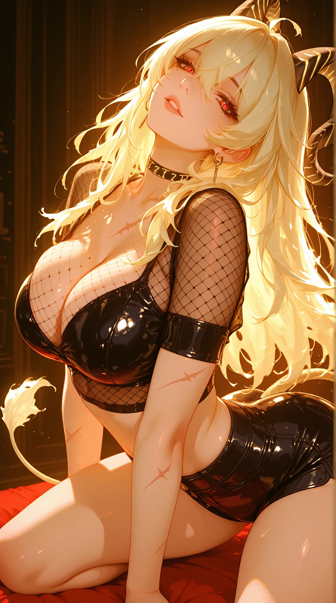((high detailed, best quality, 4k, masterpiece, hd:1.3)), ((best quality)), (((HD))), (((8k))), (ultraDH), (ultra HD), Princess Daisy, blue eyes, BREAK blue eyes, seductive, attractive, smooth anime cg art, 36C breasts, long legs, vivid colors, detailed digital art, slim body, perfect skin, dark blonde hair, long hair, blonde hair, blonde hair, BREAK crown, cleavage, 36C cleavage, looking at viewer, BREAK looking at viewer, extremely detailed face, red santa suit, red santa claus suit, santa claus suit, earrings, gem, dark black makeup lips, dark gothic eyeshadows, dark eyeshadows, black eyeshadows, black sexy lips, black lips, (dark:1.2), dark lips, very dark lips, (perfect hands, perfect anatomy), black makeup, black medium lips, black thick lips, detailed fingers, five fingers per hand, 5 fingers, (1 girl), detailed lips, detailed black lips, black painted lips, gothic painted lips, BREAK night, night sky, (breast focus), (arms outstreched:1.2), (from above:1.1), (breasts out:1.3), (off shoulder:1.1), (white horns), (lingerie), inside a lava castle, she inside a sea of lava, she bathing in lava, full body, perfect long legs, perfect foots, legs and foots into the lava,