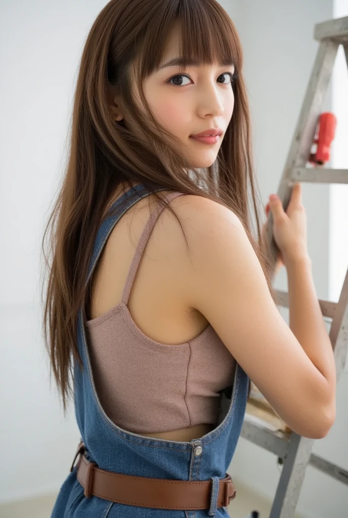 Rear view of a woman taking off her clothes and changing clothes