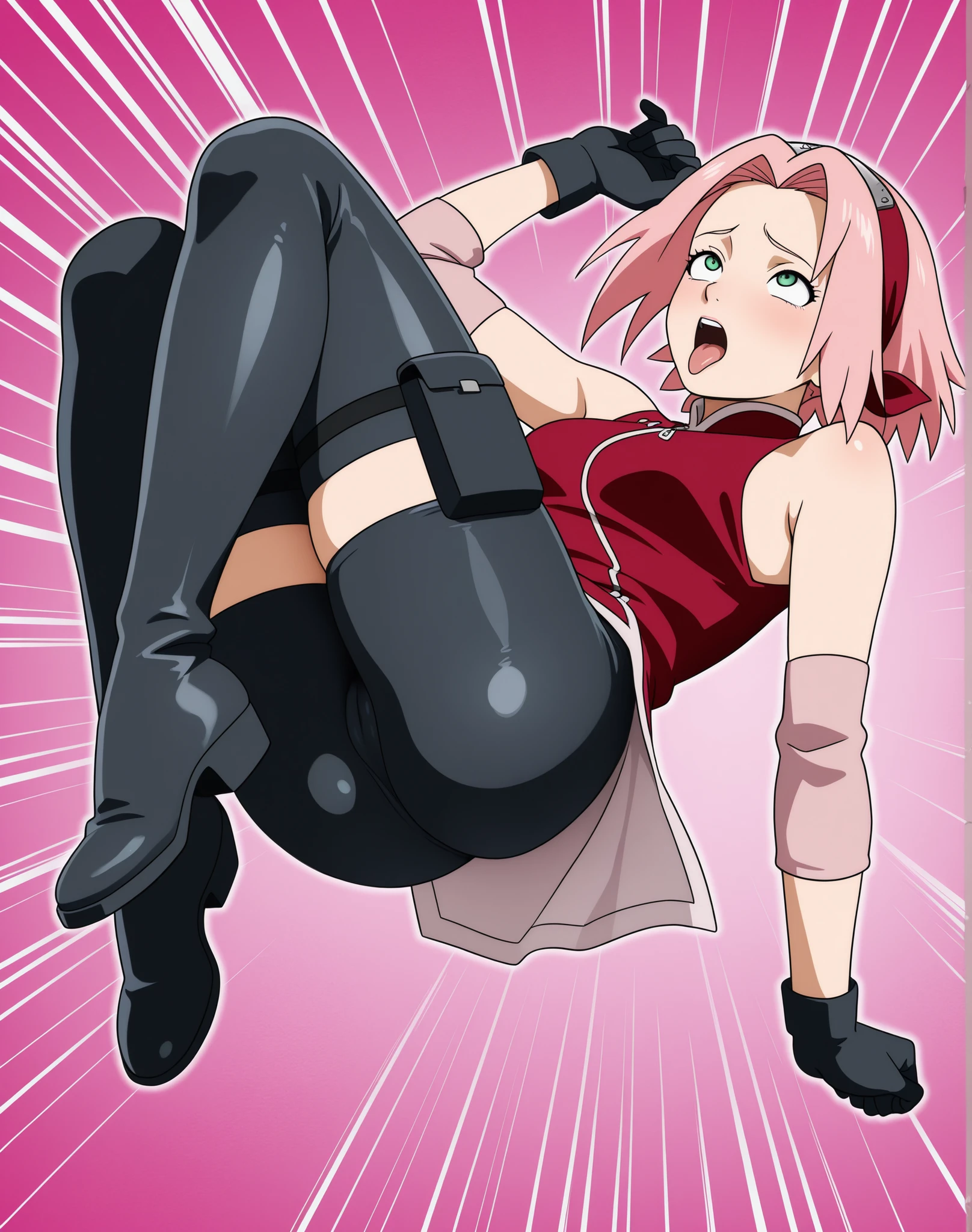 Naked Sakura masturbating with rubber cock
