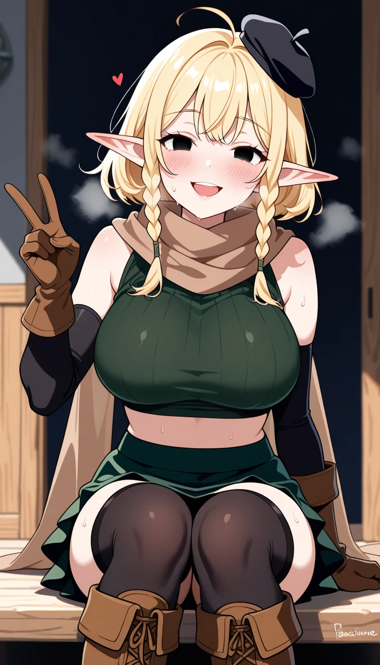 A curvy elf Girl in a curch, lingerie, gray Hair color, Long Hair, Pony tail, (big boobs 2.0), shy face, (NSFW), red eye color, (Film grain effect 1.5), Dark Fantasy design, nearly naked